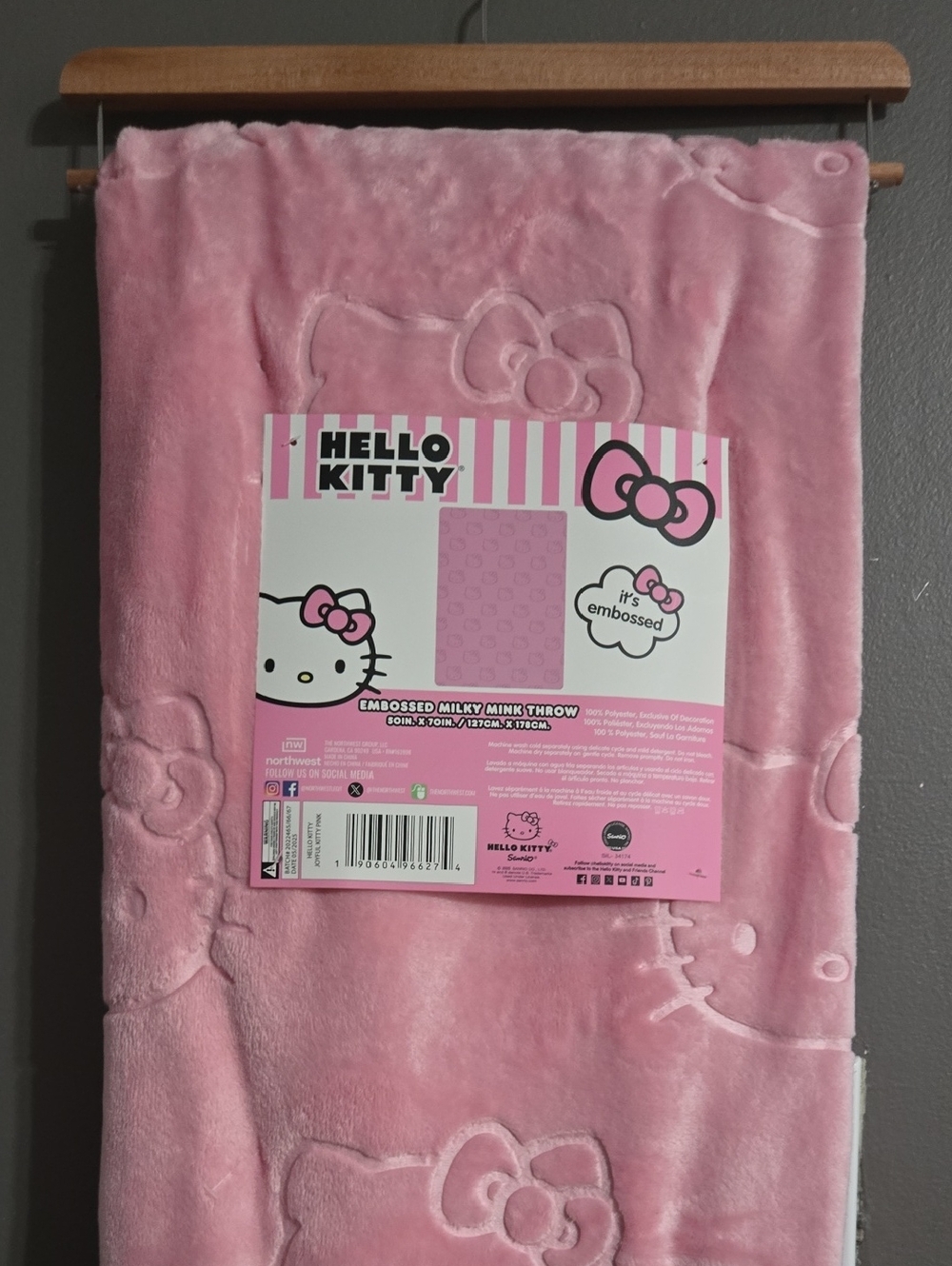 Hello Kitty Pink Embossed Plush Throw Blanket